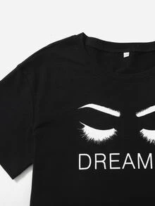 Girls Figure Graphic Crop Tee With Plaid Pants - Black and White - View 3