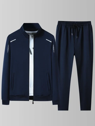 Manfinity Homme 男士字母图案拉链夹克和运动裤，秋季服装