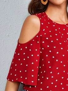 SHEIN LUNE Áo sơ mi nữ Nút Tim Tất cả trên in Boho - Đỏ - Xem 4