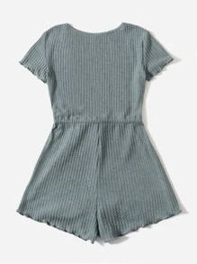 SHEIN 青少年女孩凹口抽繩腰部生菜裝飾華夫格針織連身衣 - 霧霾藍 - 查看 2