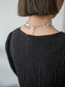 DAZY Đầm Viên lá sen phân lớp màu trơn Giải trí - màu đen - Xem 8