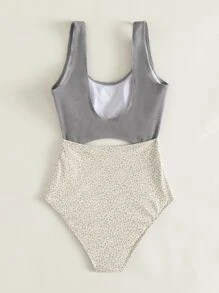 SHEIN Swim Phụ nữ một mảnh Cắt ra Khối Màu Thể thao - Nhiều màu - Xem 2