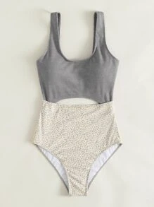 SHEIN Swim Phụ nữ một mảnh Cắt ra Khối Màu Thể thao - Nhiều màu - Xem 3