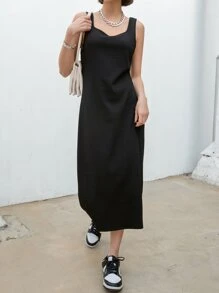 DAZY Chất rắn Gân đan Váy ba lỗ - màu đen - Xem 8