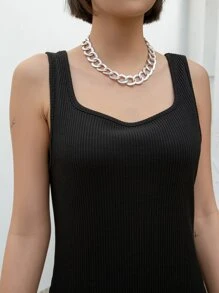 DAZY Chất rắn Gân đan Váy ba lỗ - màu đen - Xem 9