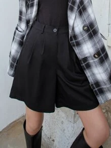 DAZY 素色斜口袋短褲 - 黑色 - 查看 1