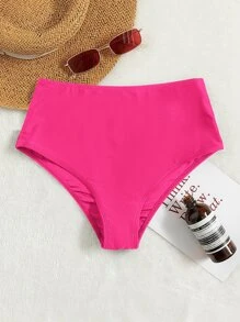 SHEIN Swim High Waisted Bikini Bottom Summer - Hot Pink - View 1