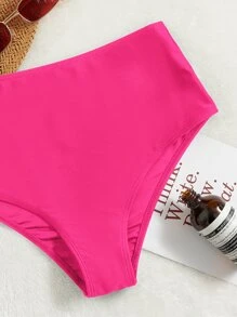 SHEIN Swim High Waisted Bikini Bottom Summer - Hot Pink - View 3