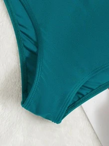 Bottom de bikini de cintura alta lisa para el verano - Agua verde azul - Ver 3