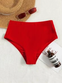 SHEIN Swim Bottom de bikini simple de talle alto - Rojo - Ver 1