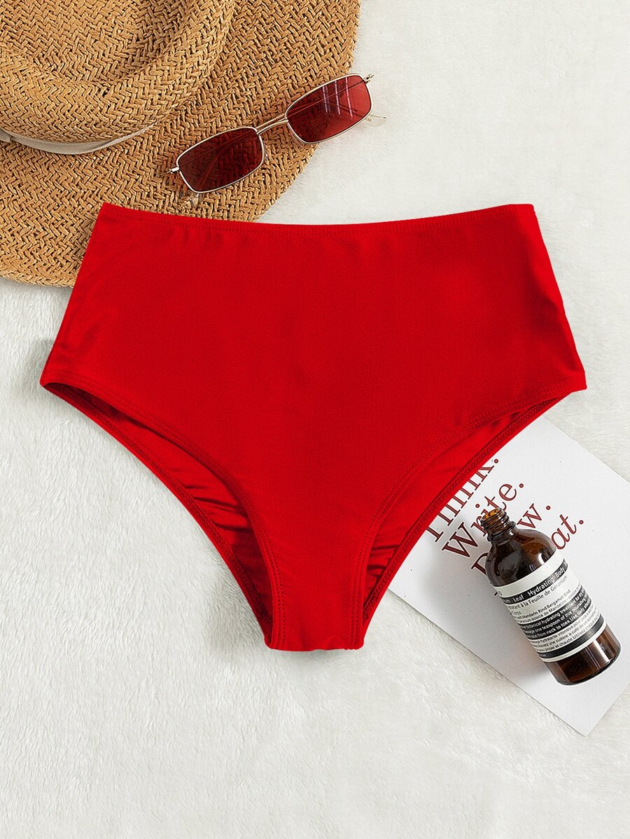 SHEIN Swim Bottom de bikini simple de talle alto - Rojo - Ver 1