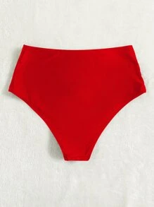 SHEIN Swim Bottom de bikini simple de talle alto - Rojo - Ver 2