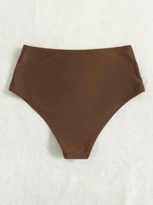 High Waisted Bikini Bottom, For Summer Beach Vacation - Coffee Brown - View 2