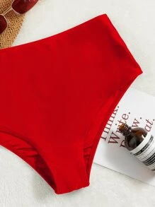 SHEIN Swim Bottom de bikini simple de talle alto - Rojo - Ver 3