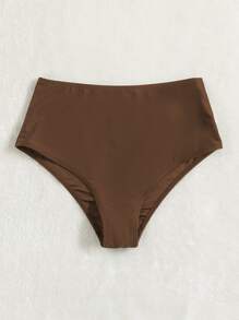 High Waisted Bikini Bottom, For Summer Beach Vacation - Coffee Brown - View 4