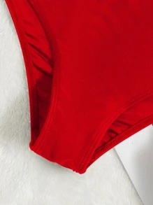 SHEIN Swim Bottom de bikini simple de talle alto - Rojo - Ver 4