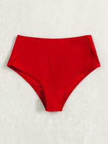 SHEIN Swim Bottom de bikini simple de talle alto - Rojo - Ver 5