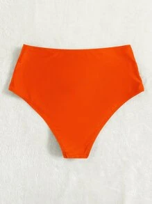 Solid Simple High Waisted Bikini Bottom, Summer Beach Bathing Suit - Orange - View 2