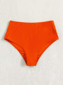 Solid Simple High Waisted Bikini Bottom, Summer Beach Bathing Suit - Orange - View 4