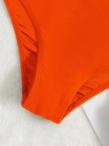 Solid Simple High Waisted Bikini Bottom, Summer Beach Bathing Suit - Orange - View 5