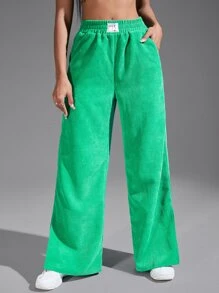 Muchica 字母貼布下擺開叉燈芯絨長褲 - 綠色 - 查看 5