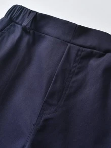 SHEIN Toddler Boys Diagonal Stripe Polo Shirt With Shorts - Blue and White - View 3