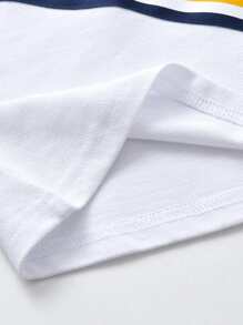 SHEIN Toddler Boys Diagonal Stripe Polo Shirt With Shorts - Blue and White - View 4