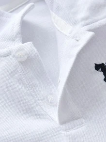 SHEIN Toddler Boys Diagonal Stripe Polo Shirt With Shorts - Blue and White - View 5