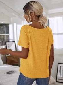 SHEIN LUNE 蝙蝠袖素色T恤 - 黃色 - 查看 2