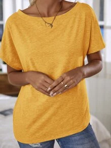 SHEIN LUNE 蝙蝠袖素色T恤 - 黃色 - 查看 3