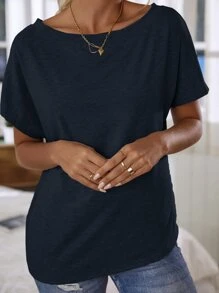 SHEIN LUNE Batwing Sleeve Solid Tee