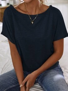 SHEIN LUNE Batwing Sleeve Solid Tee