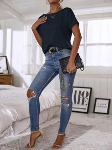 SHEIN LUNE Batwing Sleeve Solid Tee