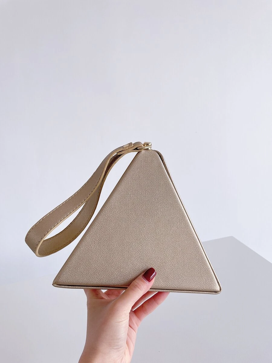 Metallic Pyramid Bag With Wristlet - Gold - View 1