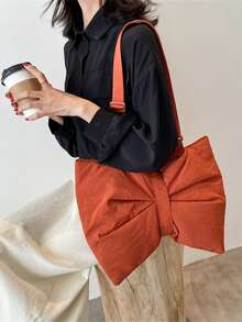 極簡風格蝴蝶結裝飾斜挎包 - 鏽棕色 - 查看 2