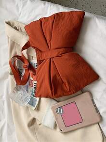 極簡風格蝴蝶結裝飾斜挎包 - 鏽棕色 - 查看 5