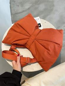 極簡風格蝴蝶結裝飾斜挎包 - 鏽棕色 - 查看 6