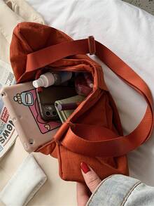 極簡風格蝴蝶結裝飾斜挎包 - 鏽棕色 - 查看 7