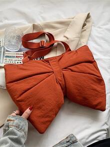 極簡風格蝴蝶結裝飾斜挎包 - 鏽棕色 - 查看 8