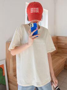 DAZY Peach And Letter Graphic Drop Shoulder Tee - Beige - View 2