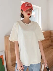 DAZY Peach And Letter Graphic Drop Shoulder Tee - Beige - View 6
