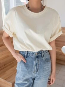 DAZY Peach And Letter Graphic Drop Shoulder Tee - Beige - View 9