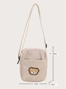 小時尚熊貼布燈芯絨素色信使單肩包,女孩簡約風條紋圖案斜肩包多用途方形錢包,復古小手機包零錢包輕便迷你收納袋流行百搭背包手提包適用於戶外遊玩 - 卡其色 - 查看 8