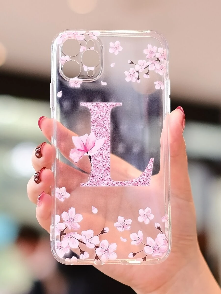 苹果花朵字母图案透明手机壳 适用于 iPhone15/15Plus/15Pro/15Promax - 無色 - 查看 1