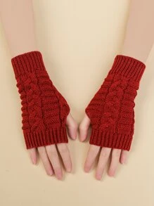 EMERY ROSE 1雙素色針織露指手套 - 紅色 - 查看 1