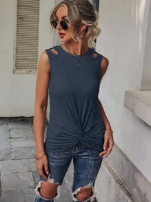 SHEIN Unity Top tank con abertura bajo girante - Azul Marino - Ver 4