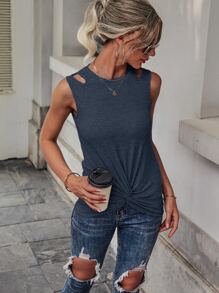 SHEIN Unity Top tank con abertura bajo girante - Azul Marino - Ver 6