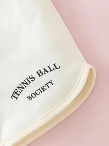 Baby Tennis Ball Print Tank Top With Shorts - Beige - View 4