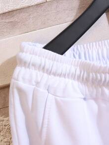 ROMWE MEN Quần Short Nam Dây kéo Túi Thắt nơ trước Lá thư Giải trí - trắng - Xem 3