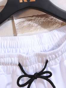 ROMWE MEN Quần Short Nam Dây kéo Túi Thắt nơ trước Lá thư Giải trí - trắng - Xem 4